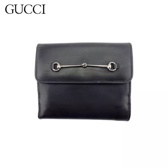 GUCCI W Hook Wallet Horsebit Enamel Leather Authentic Used - Picture 1 of 11